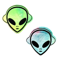 Soft rainbow tie dye velvet alien shaped nipple pasties with a UV reactive glow for raves