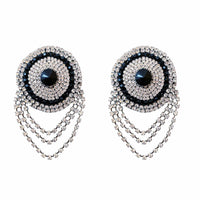 Front view of silver crystal chain reusable silicone pasties with the full design visible