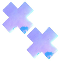 Crystal clear plastic cross shaped nipple pasties for a modern space age outfit
