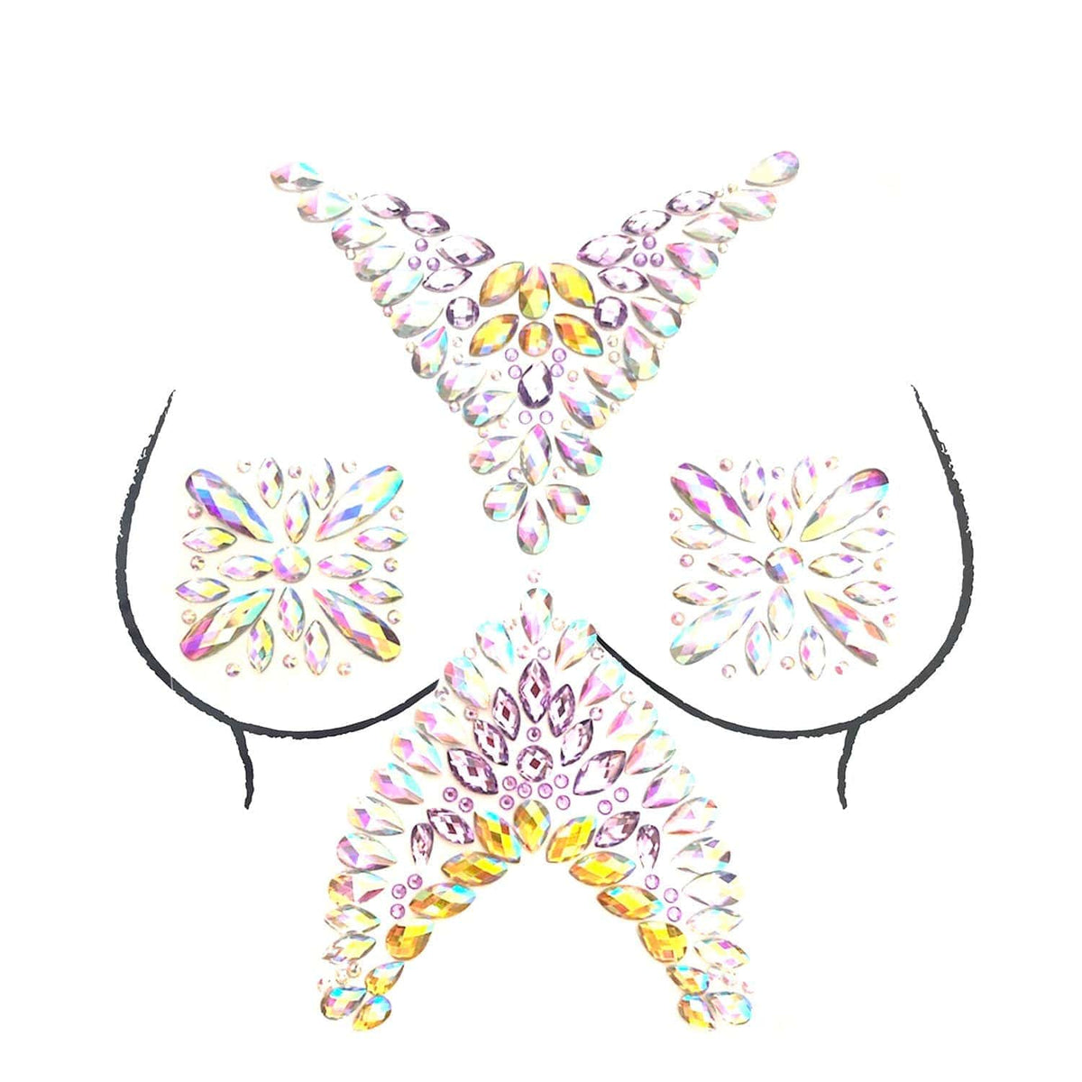 Gold and lavender crystal jewel nipple sticker crop top with iridescent rhinestones