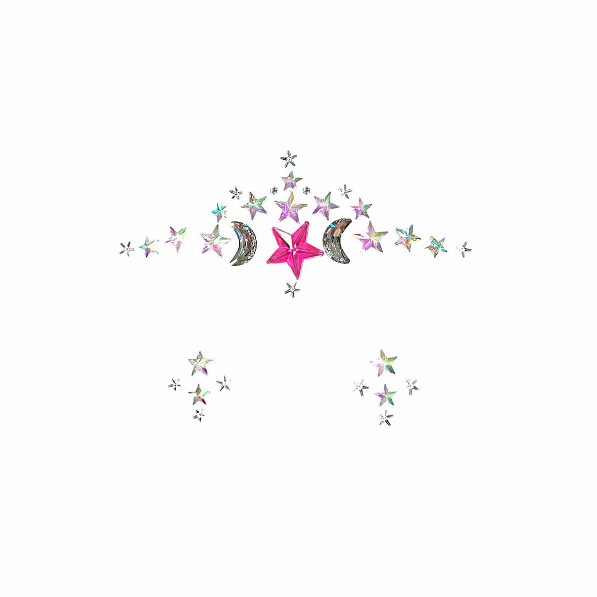 Crystal star and crescent moon face jewels with a soft pink sparkle