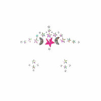 Crystal star and crescent moon face jewels with a soft pink sparkle
