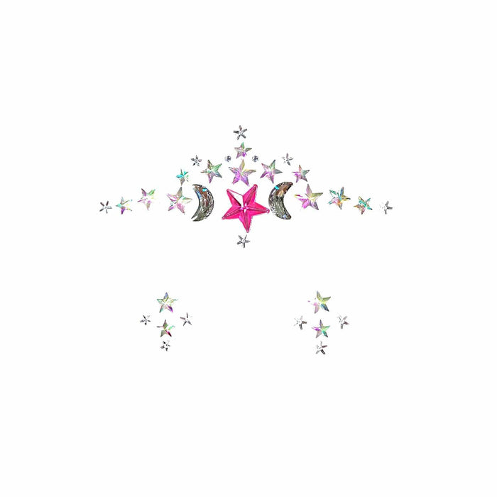 Crystal star and crescent moon face jewels with a soft pink sparkle