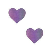 Rainbow shifting holographic finish on lilac holographic heart body stickers, full view of the design
