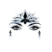Sparkling crown shaped face gems in black and iridescent crystals for festivals