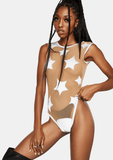 Reflective Star Struck Stars Nude Mesh One Piece BodySuits