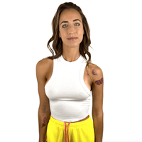 White cotton crop top with deep side openings, relaxed tank fit