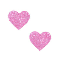 Sparkling glitter finish on pink glitter heart body stickers, full view of the design