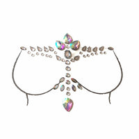 Iridescent rhinestone star body sticker catching light in pink and blue tones