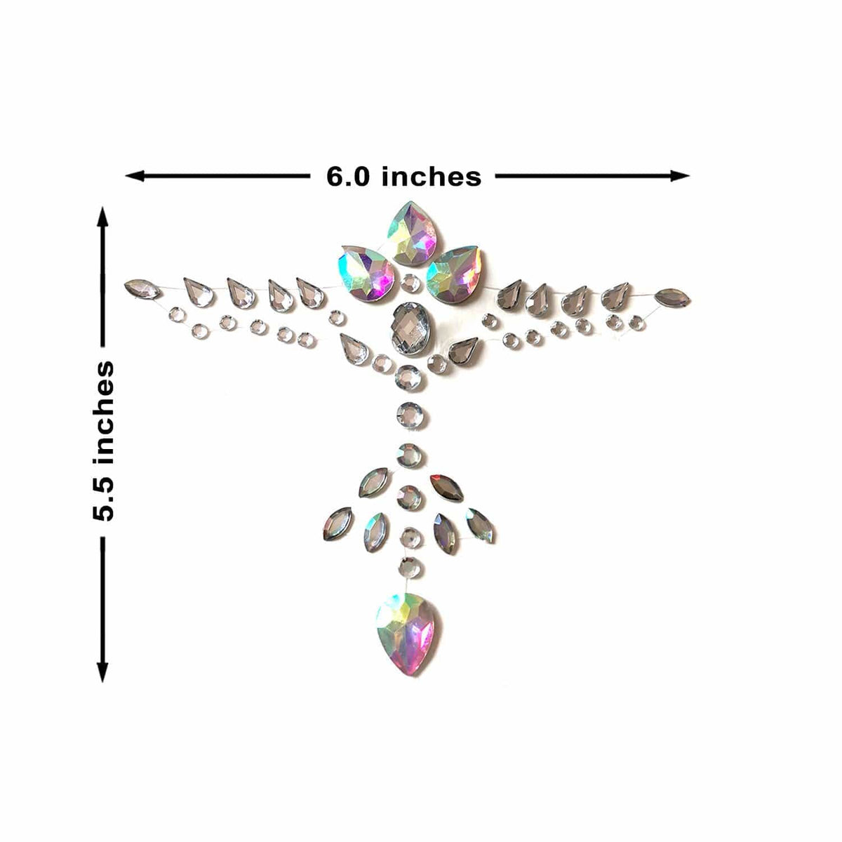 Shimmering iridescent rhinestone stars arranged as a chest and body jewel sticker
