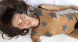 Star Struck Black Crystal Stars Nude Mesh One Piece BodySuits