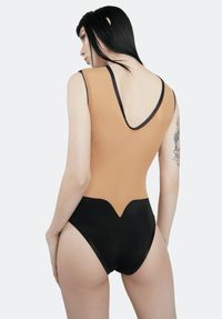 Alternate view of the black crystal star nude mesh one piece bodysuit