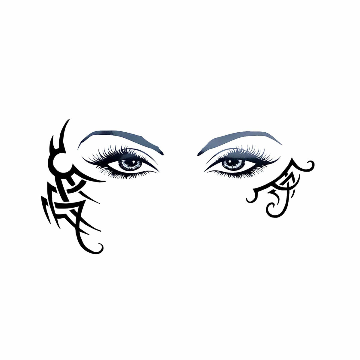 Black tribal temporary face tattoos shown on a clean background