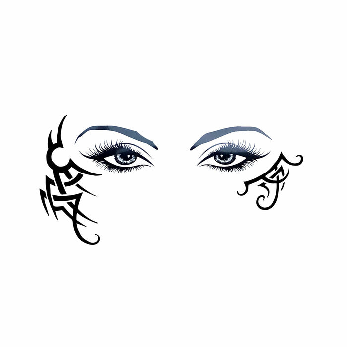 Black tribal temporary face tattoos shown on a clean background