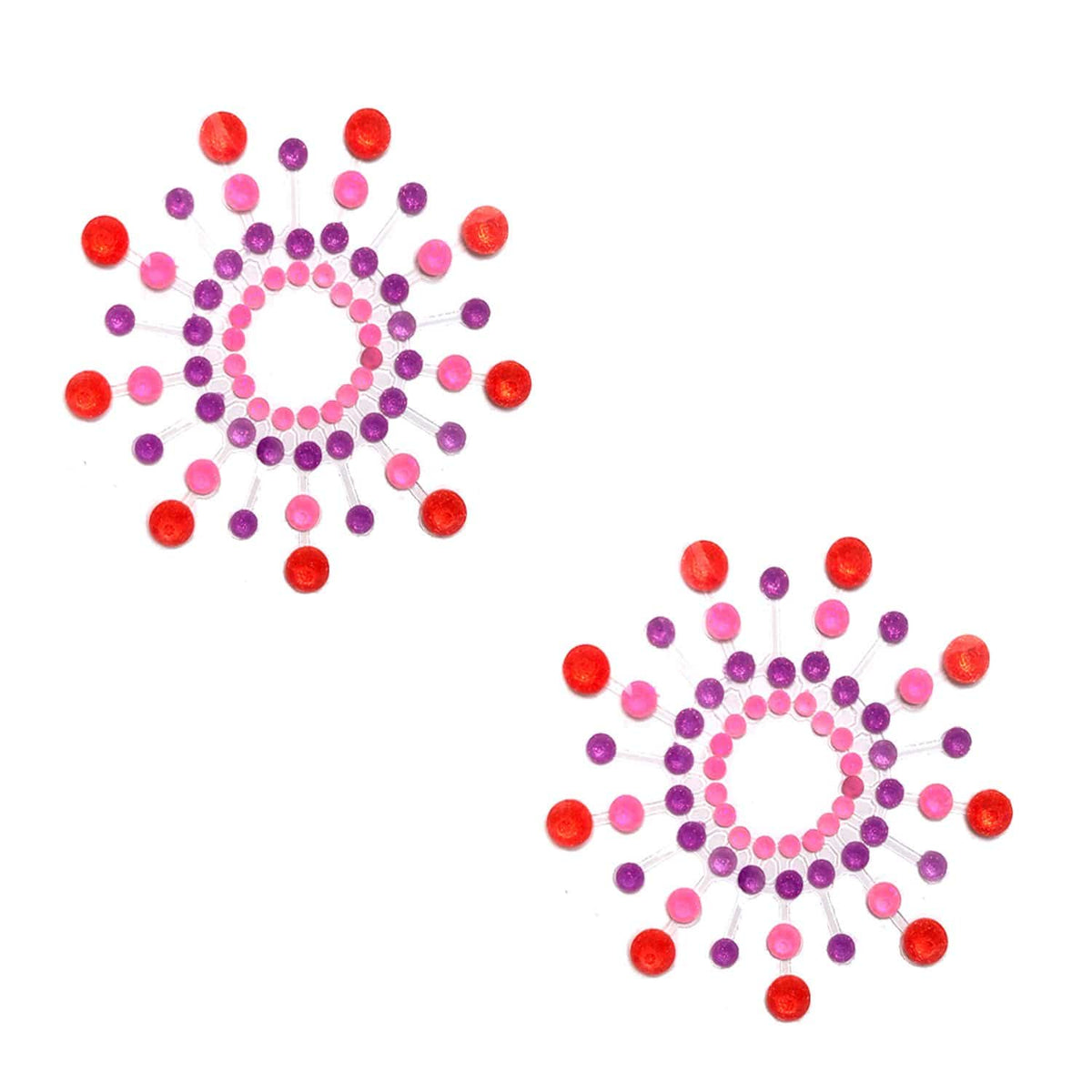 Orange and pink crystal jewel nipple pasties shown alone, with lilac and orange crystal accents