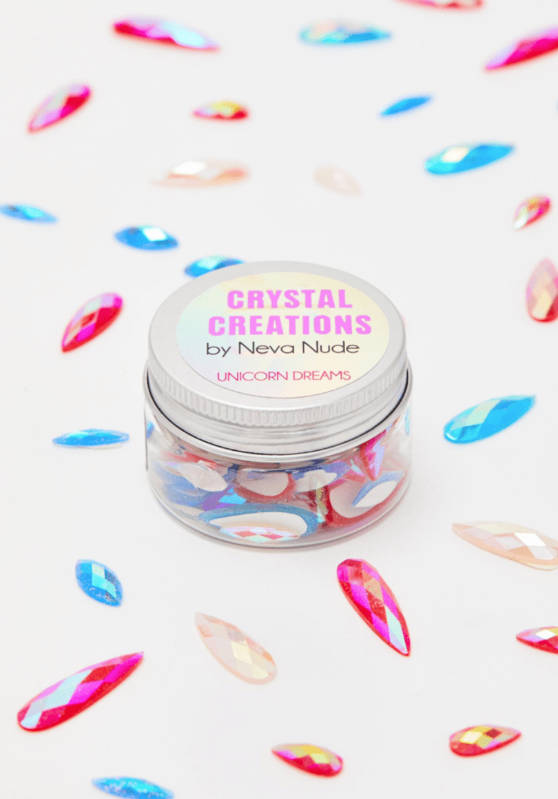 Teal iridescent crystal face stickers with unicorn inspired rhinestones
