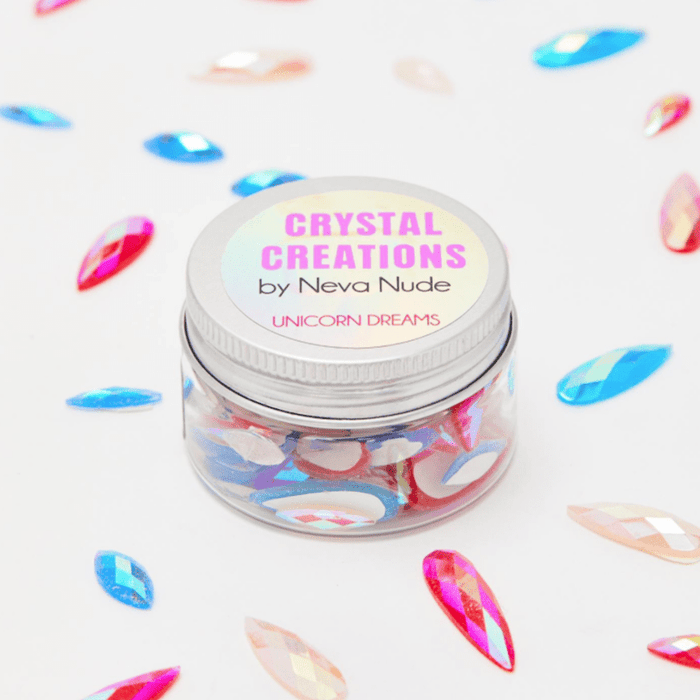 Teal iridescent crystal face stickers with unicorn inspired rhinestones