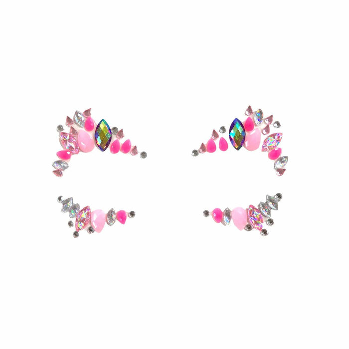 Pink and white crystal face jewels that glow under blacklight for goddess glam