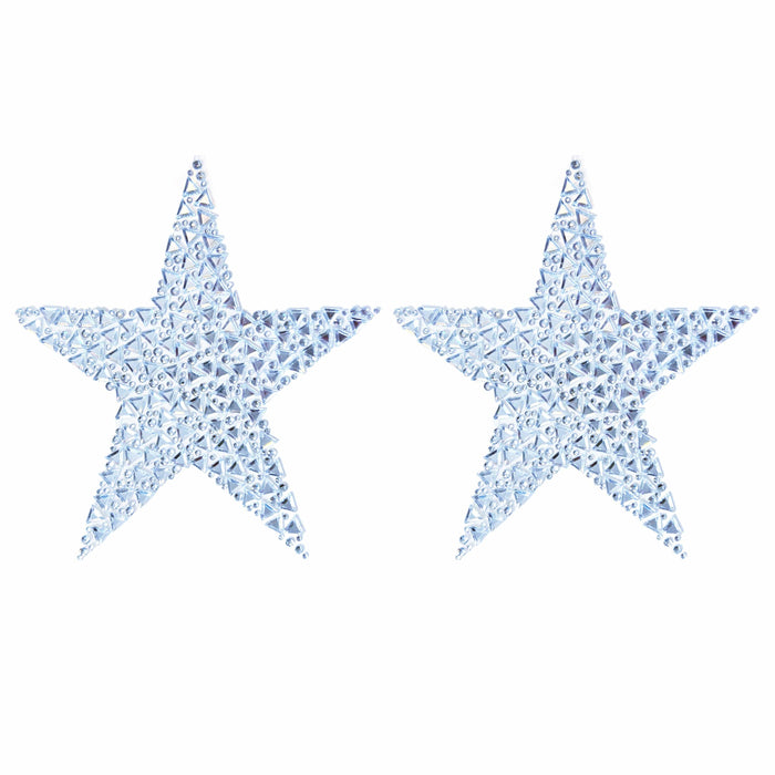 Silver crystal jewel star nipple pasties, showing the color, finish and shape of the design