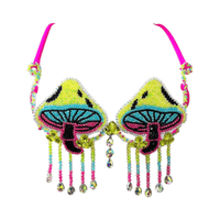 Neon beaded mushroom carnival bra in pink, blue, green and yellow for a UV rave
