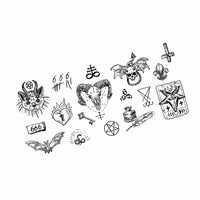 Gothic black temporary tattoo designs with devilish occult art for Halloween looks