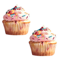 Sweet vanilla edible nipple pasties designed like frosted cupcakes in pink and blue