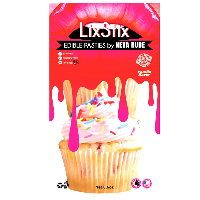 Cupcake shaped edible nipple covers with pastel frosting and vanilla flavor