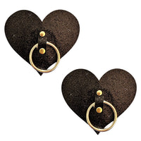 Black glitter heart nipple pasties with a gold hoop ring accent for a punk night out