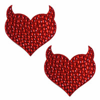 Red rhinestone devil heart nipple pasties with glittering jewel detail