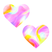 Pastel tie dye UV I heart U nipple pasties with an iridescent unicorn shimmer