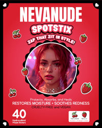 Fruity hydrocolloid acne cover patches shaped like cherries and strawberries