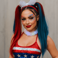 Red and blue crystal star and wing face jewels for patriotic July 4th glam