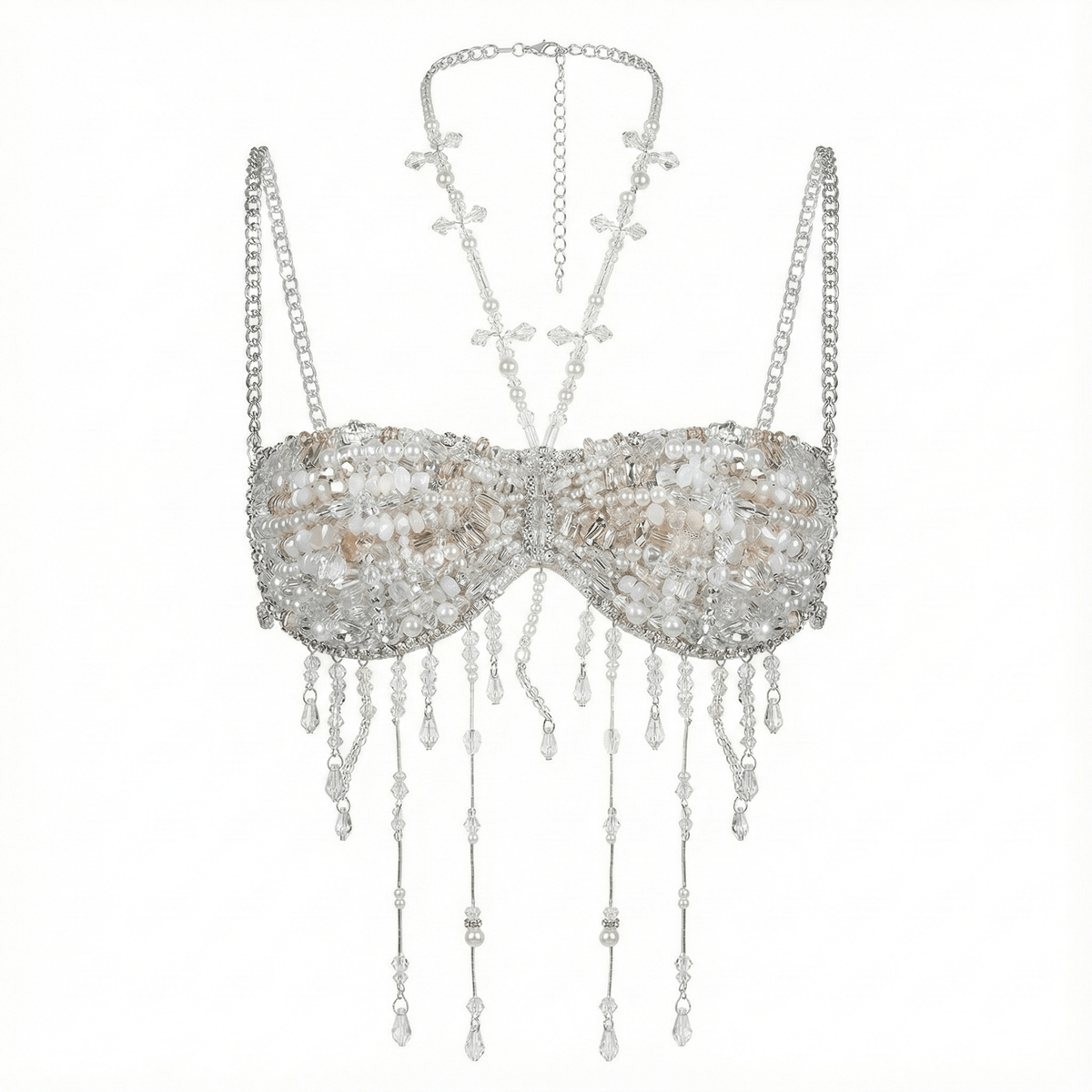 Aurora iridescent clear beaded backless carnival top for rave parties