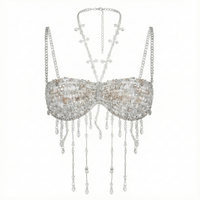 Aurora iridescent clear beaded backless carnival top for rave parties