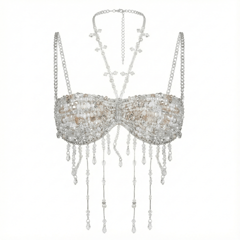 Aurora Clear Beaded Backless Carnival Top