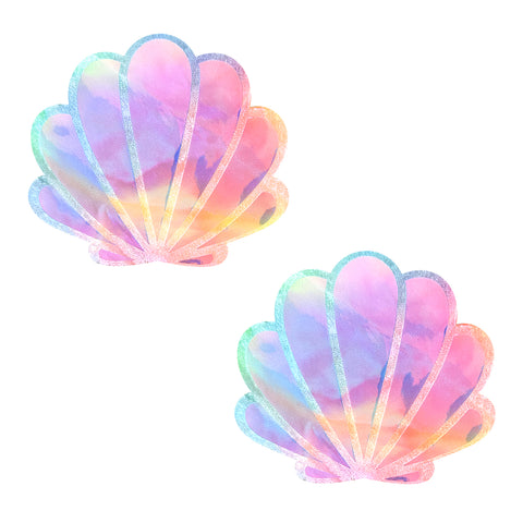 Rainbow Sherbet Tie Dye UV Velvet Mermaid Shell Nipple Cover Pasties