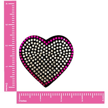 Front view of pink and clear crystal heart reusable silicone pasties with the full design visible