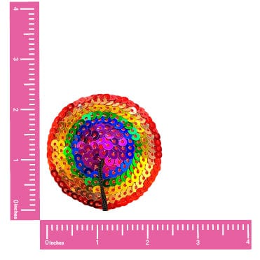 Front view of rainbow sequin tassel reusable silicone pasties with the full design visible