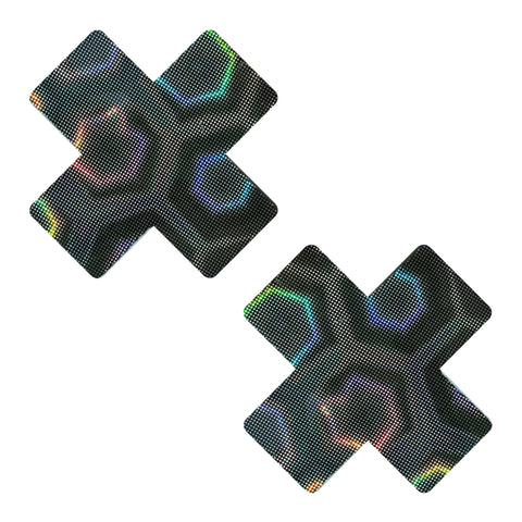 Black Nuclear Nightmare Trippy 3D Holographic X Nipple Cover Pasties