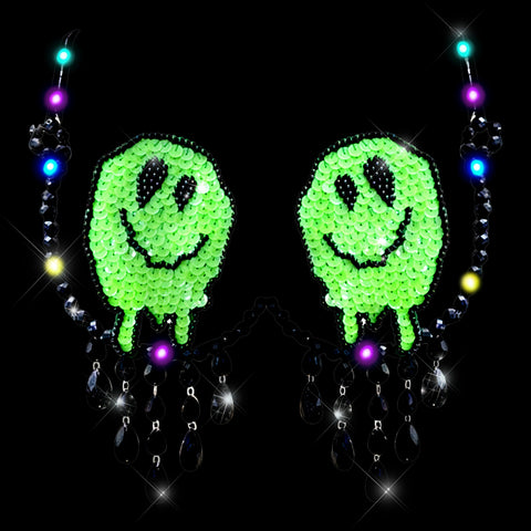 Melty Face Green Glow In The Dark Light Up Sequin Crystal Carnival Bra