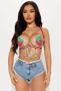 Sweet As A Strawberry Beaded Carnival Bra