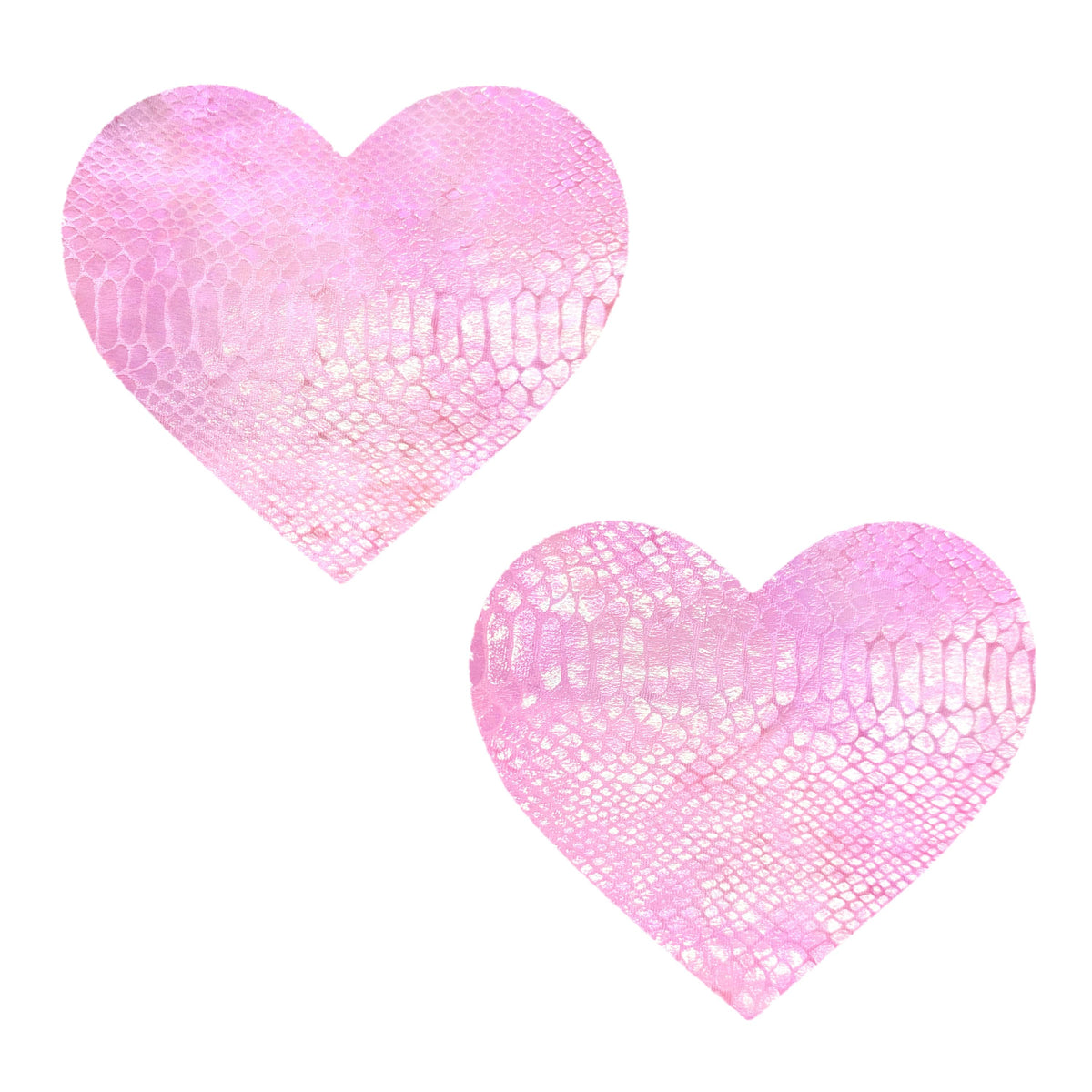Baby pink blacklight snake skin heart nipple pasties with iridescent scales