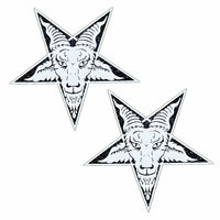 White glitter horned goat nipple pasties with a gothic star design for Halloween