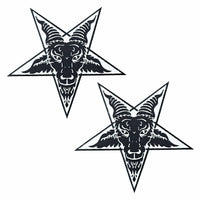 Black glitter horned goat nipple pasties with an occult star for witchy Halloween