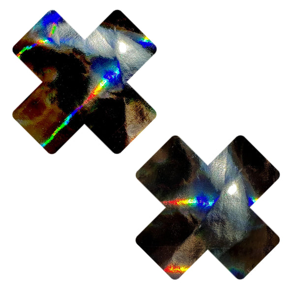 Badass Dom Squad Holographic Black Wet Vinyl X Factor Nipple Cover Pasties