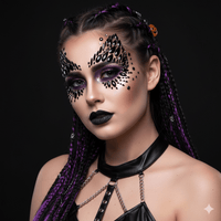 Black large crystal wing face sticker with glossy rhinestones for a gothic night out look