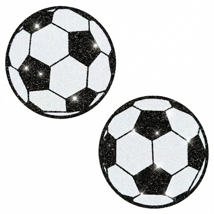Black and white glitter soccer ball nipple pasties for a sporty game day look
