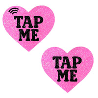 Black and pink glitter heart smart NFC nipple pasties with tap to share links