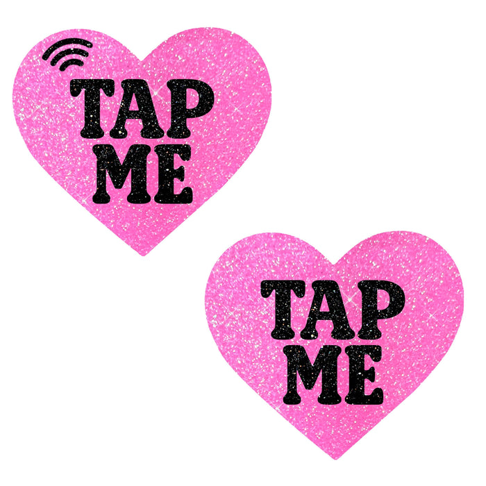 Black and pink glitter heart smart NFC nipple pasties with tap to share links