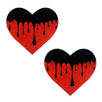 Red glitter bleeding heart nipple pasties with dripping blood for Halloween
